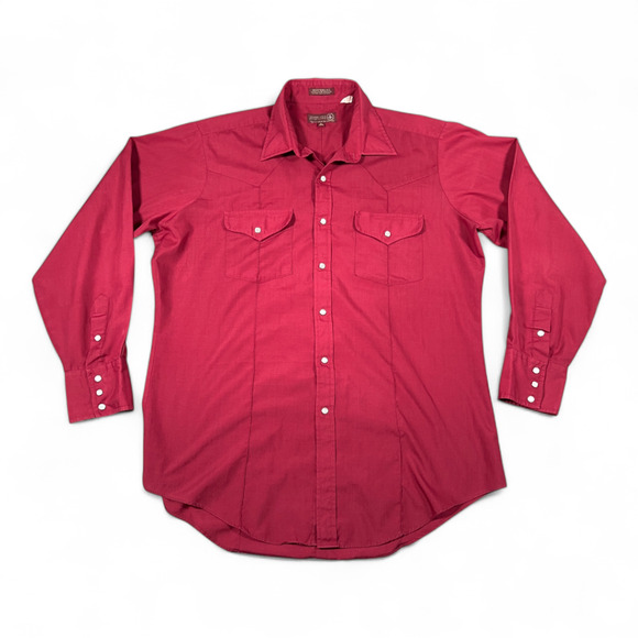 Vintage Sheplers Western Shirt Adult LARGE Red Pearl Snap Cowboy Rodeo 90s - Picture 1 of 9